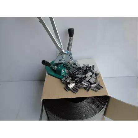 SET PER SPEDIZIONIERI COMPLETO REGGIATRICE, SIGILLI IN METALLO, REGGIA MT 900