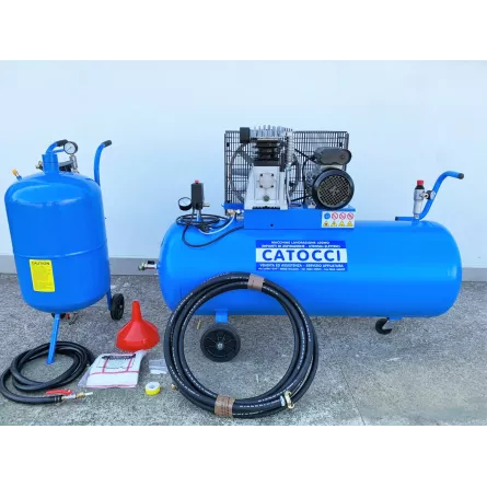 KIT SABBIATURA CON COMPRESSORE 200 LT MONOFASE SABBIATRICE 75 LT E TUBO